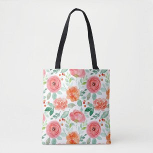 Orange Pink Vintage Floral Pattern Tote Bag