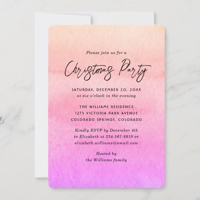 Orange Pink Watercolor Christmas Party Invitation (Front)