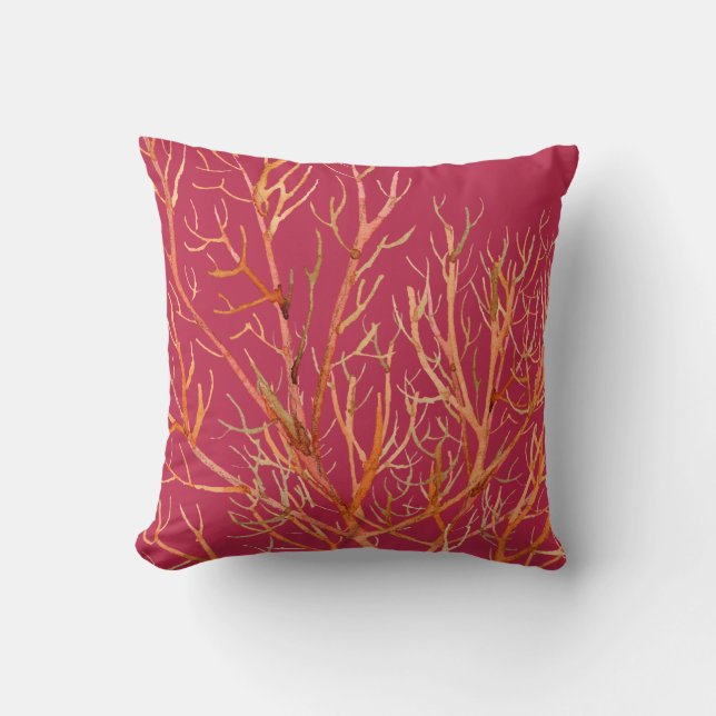 Orange Pink Watercolor Throw Pillow (Front)