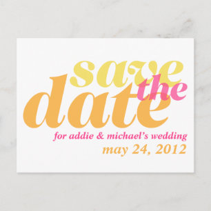 Orange pink wedding announcement save the date postcard