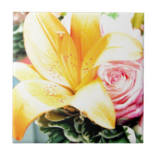 orange pink wedding flowers star lily rose ceramic tile