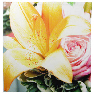 orange pink wedding flowers star lily rose cloth napkin