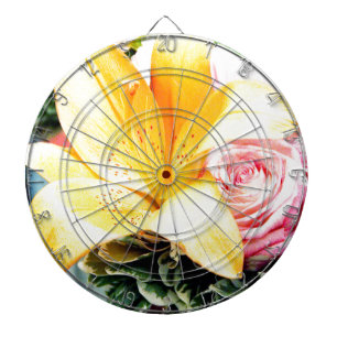 orange pink wedding flowers star lily rose dartboard