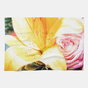 orange pink wedding flowers star lily rose kitchen towel