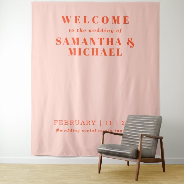 Orange Pink Welcome to the wedding Tapestry