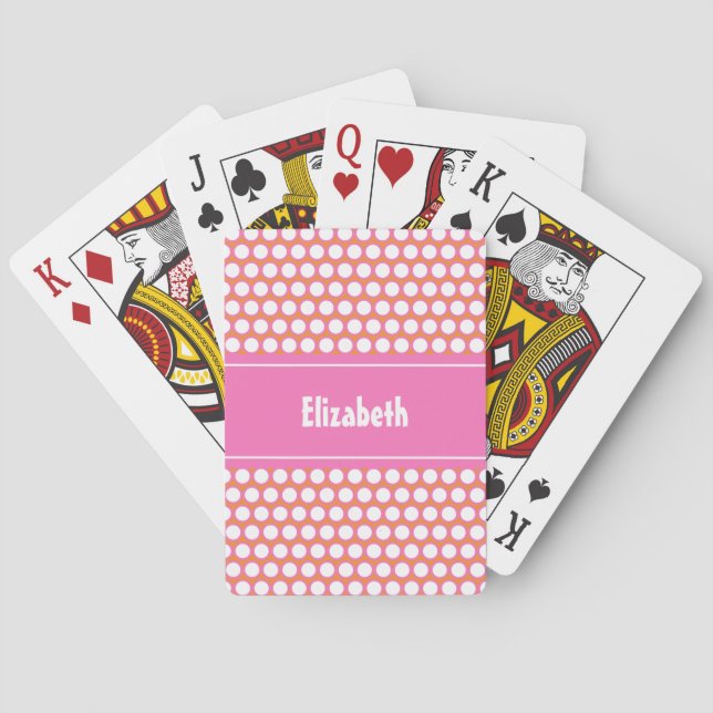 Orange Pink White Custom Personalized Monogrammed Poker Cards (Back)