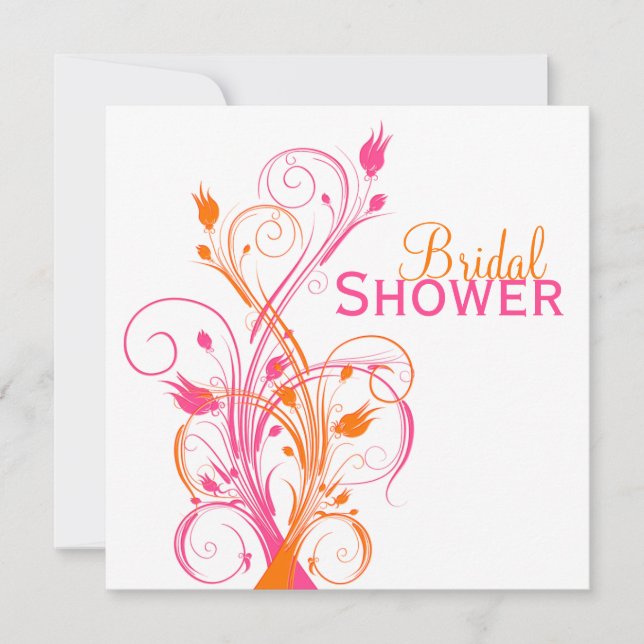 Orange Pink White Floral Bridal Shower Invitation (Front)
