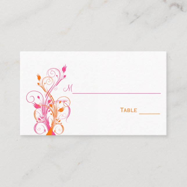 Orange Pink White Floral Place Cards (Front)