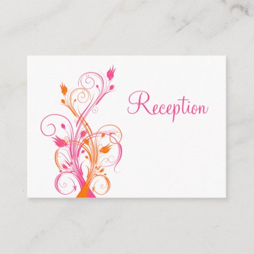 Orange Pink White Floral Reception Enclosure Card Business Card Template