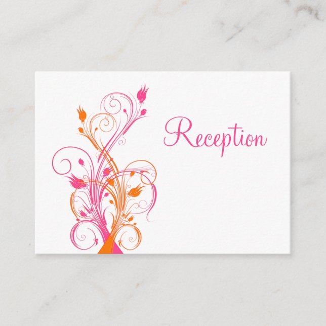 Orange Pink White Floral Reception Enclosure Card (Front)