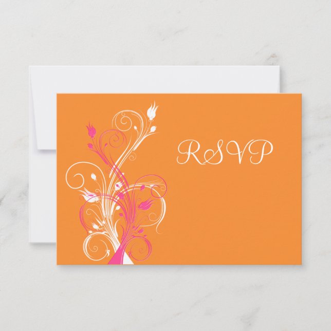 Orange Pink White Floral RSVP Card (Front)