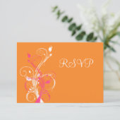 Orange Pink White Floral RSVP Card (Standing Front)