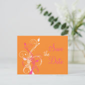 Orange Pink White Floral Save the Date Post Card (Standing Front)