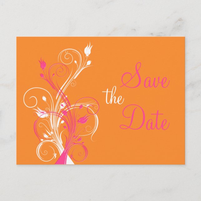 Orange Pink White Floral Save the Date Post Card (Front)
