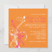 Orange Pink White Floral Square Wedding Invitation (Back)