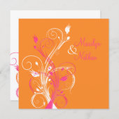 Orange Pink White Floral Square Wedding Invitation (Front/Back)