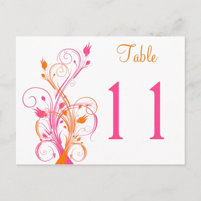 Orange Pink White Floral Table Number Postcard (Front)