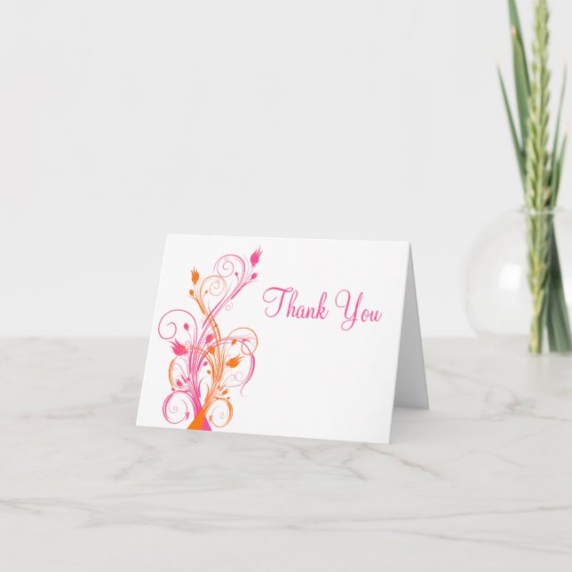 Orange Pink White Floral Thank You Card (Front)