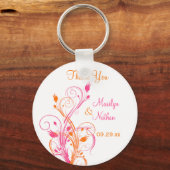 Orange Pink White Floral Wedding Favor Key Chain (Front)