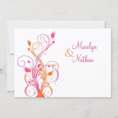 Orange Pink White Floral Wedding Invitation