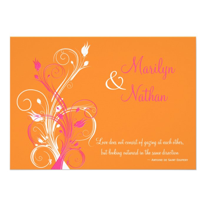 Orange Pink White Floral Wedding Invitation