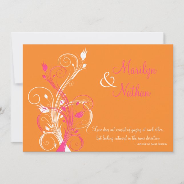 Orange Pink White Floral Wedding Invitation (Front)