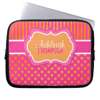 Orange Pink White Polka Dot Stripe Laptop Sleeve