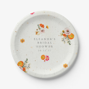 Orange Pink Wildflower Bridal Shower Personalized Paper Plates
