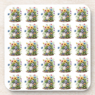 orange, pink, yellow, and blue flowers pattern beverage coaster