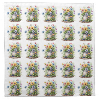 orange, pink, yellow, and blue flowers pattern cloth napkin
