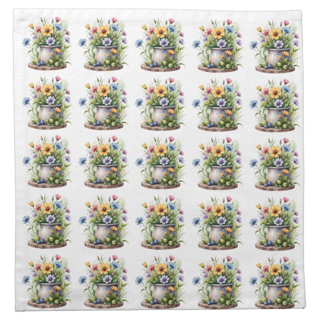 orange, pink, yellow, and blue flowers pattern cloth napkin (Front)