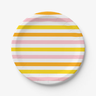 Orange, Pink & Yellow Striped Paper Plates