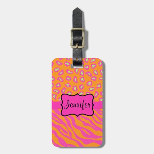 Orange  Pink Zebra  Cheetah Personalized Luggage Tag