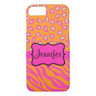 Orange Pink Zebra Leopard Skin Name Personalized iPhone 8/7 Case
