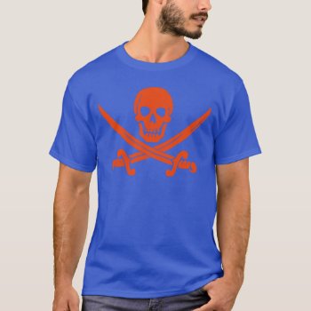 Orange Pirate Skull And Swords Blue T-shirt by HumphreyKing at Zazzle