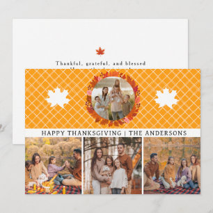 Orange Plaid 4 Photo Happy Thanksgiving Autumn Holiday Card