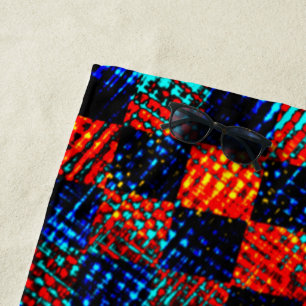 Orange plaid almost red, blue, and faux dirty beach towel