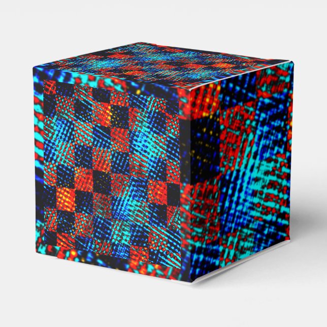 Orange plaid almost red, blue, and faux dirty  favor boxes (Back Side)