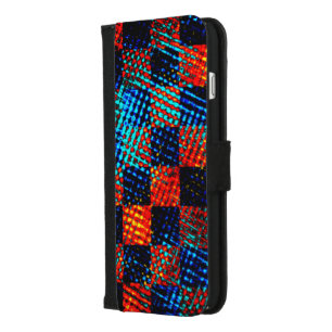 Orange plaid almost red, blue, and faux dirty  iPhone 8/7 plus wallet case