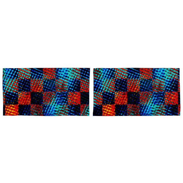 Orange plaid almost red, blue, and faux dirty  pillow case (Front-Set)