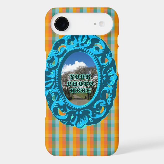 Orange Plaid and Teal Frame Case-Mate iPhone Case (Back)