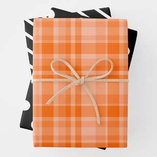 Orange Plaid & Black & White Wrapping Paper Sheets