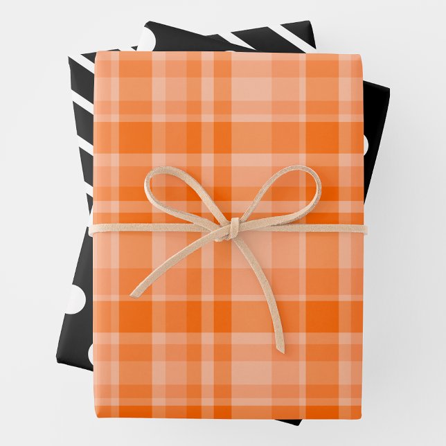 Orange Plaid & Black & White Wrapping Paper Sheets (Creator Uploaded)