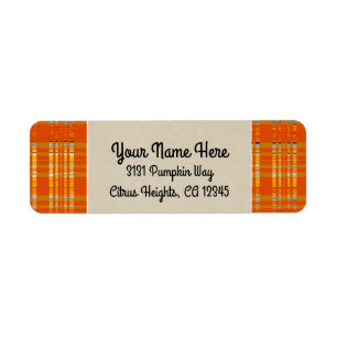 Orange Plaid & Brown Kraft Rustic Monogram Initial Label