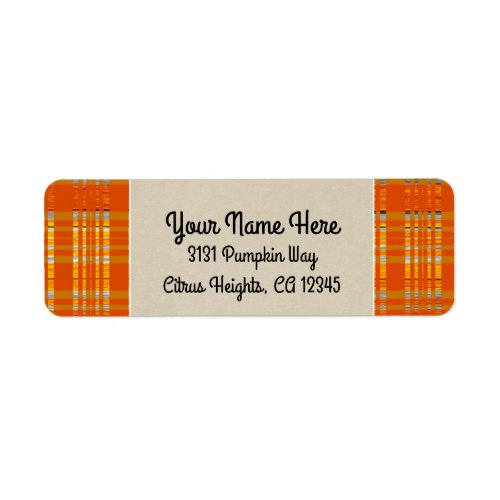 Orange Plaid  Brown Kraft Rustic Monogram Initial Label