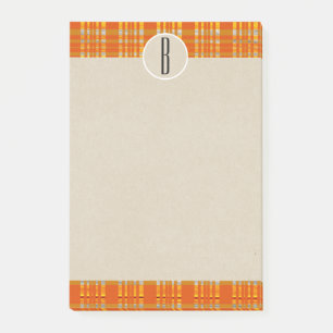 Orange Plaid & Brown Kraft Rustic Monogram Initial Post-it Notes