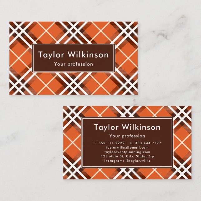 Orange Plaid Business Card (Front/Back)