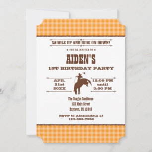 Orange Plaid Cowboy Rodeo Birthday Invitation