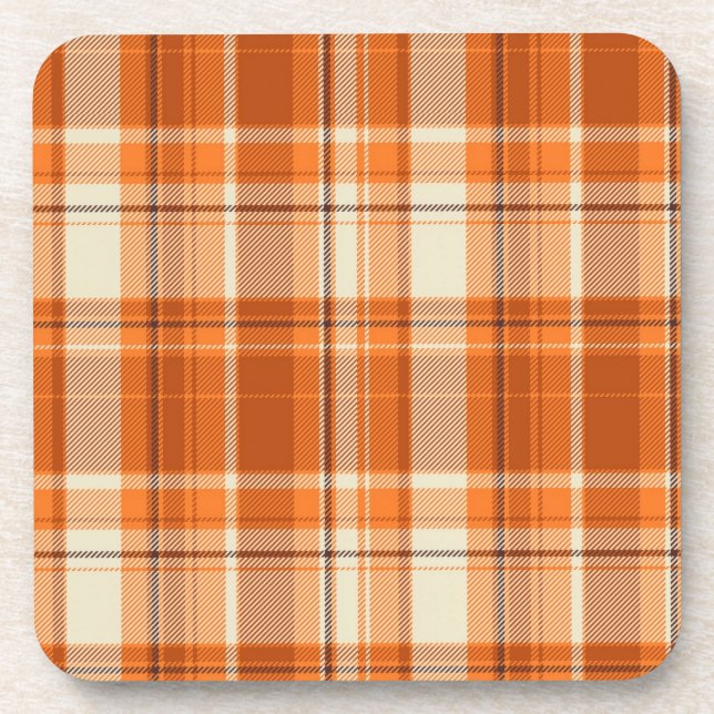 Orange plaid drink coaster (Front)