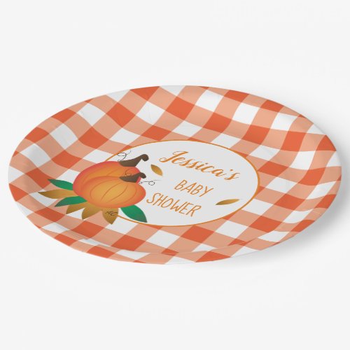 Orange Plaid Fall Baby Shower Paper Plates